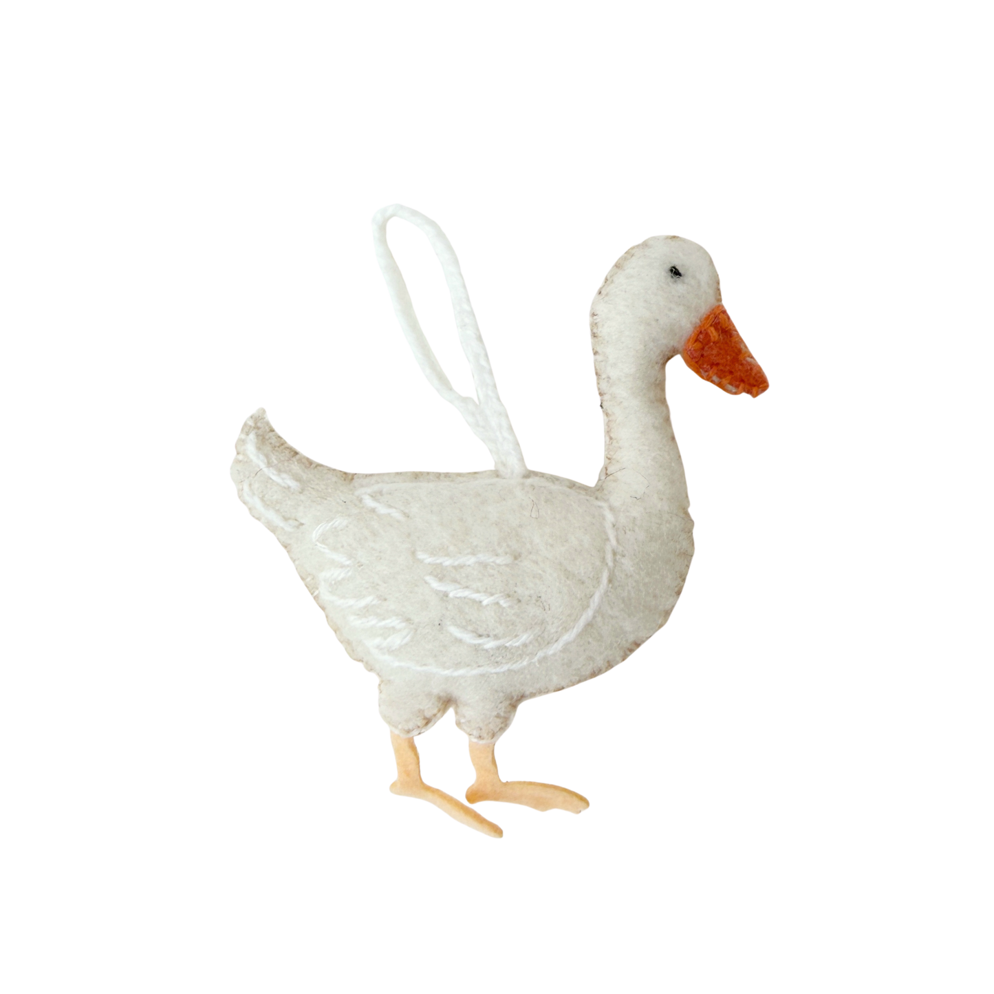 White Goose Embroidered Wool Christmas Ornament