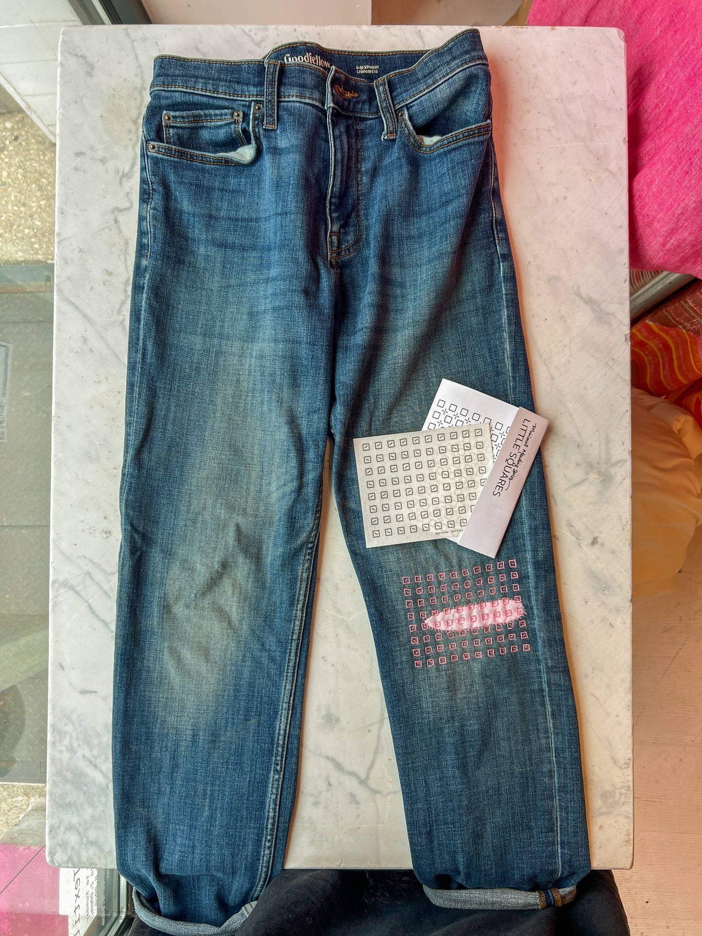 Little Squares - Minimal Mending + Embellishment Transfer