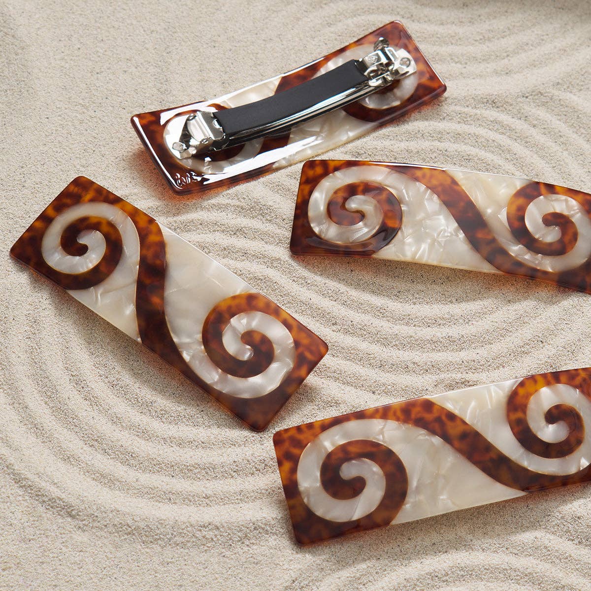Twin Spiral French Barrette Hair Clip in Tortoise Acetate