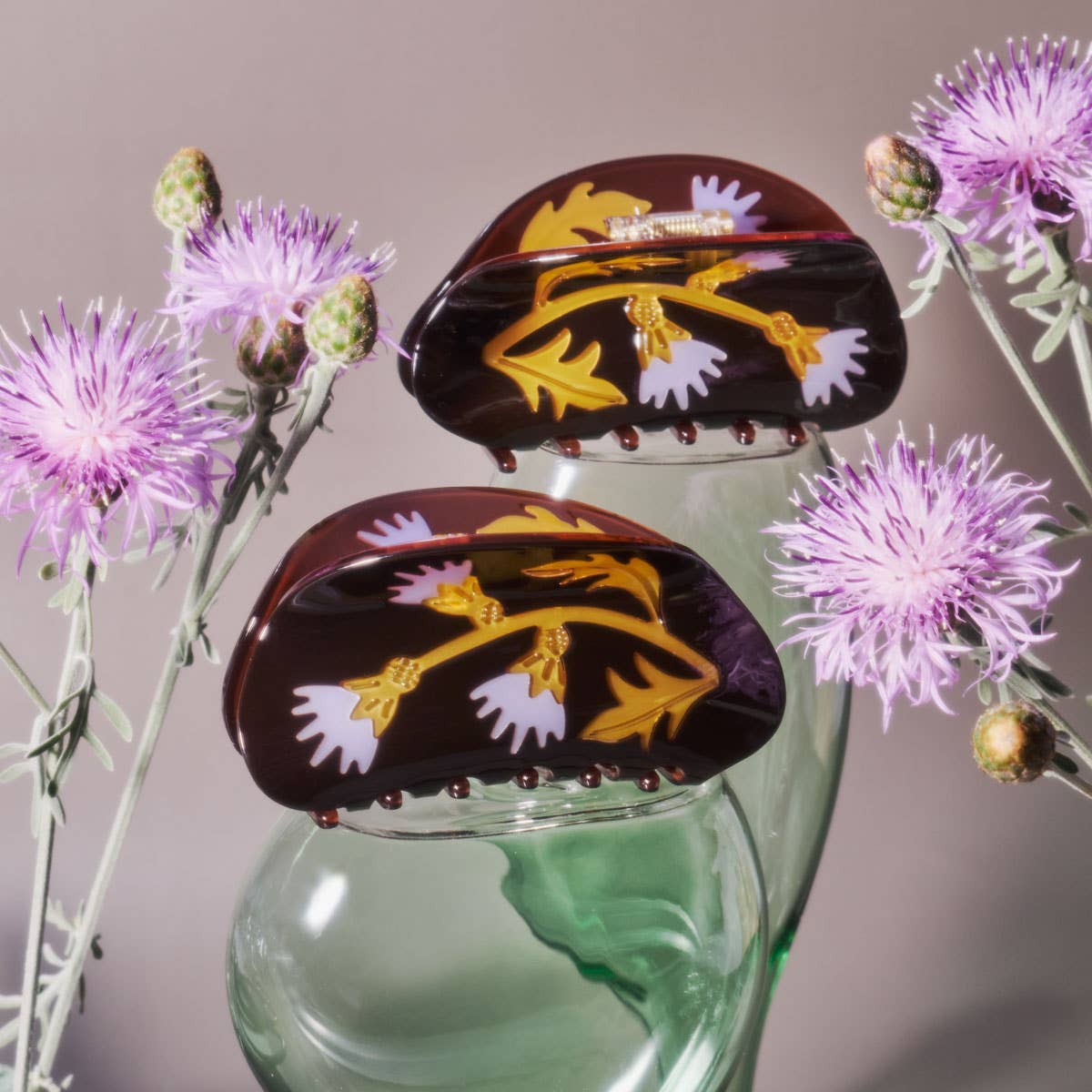 Women's Milk Thistle Hair Claw Dark Brown and Gold Acetate