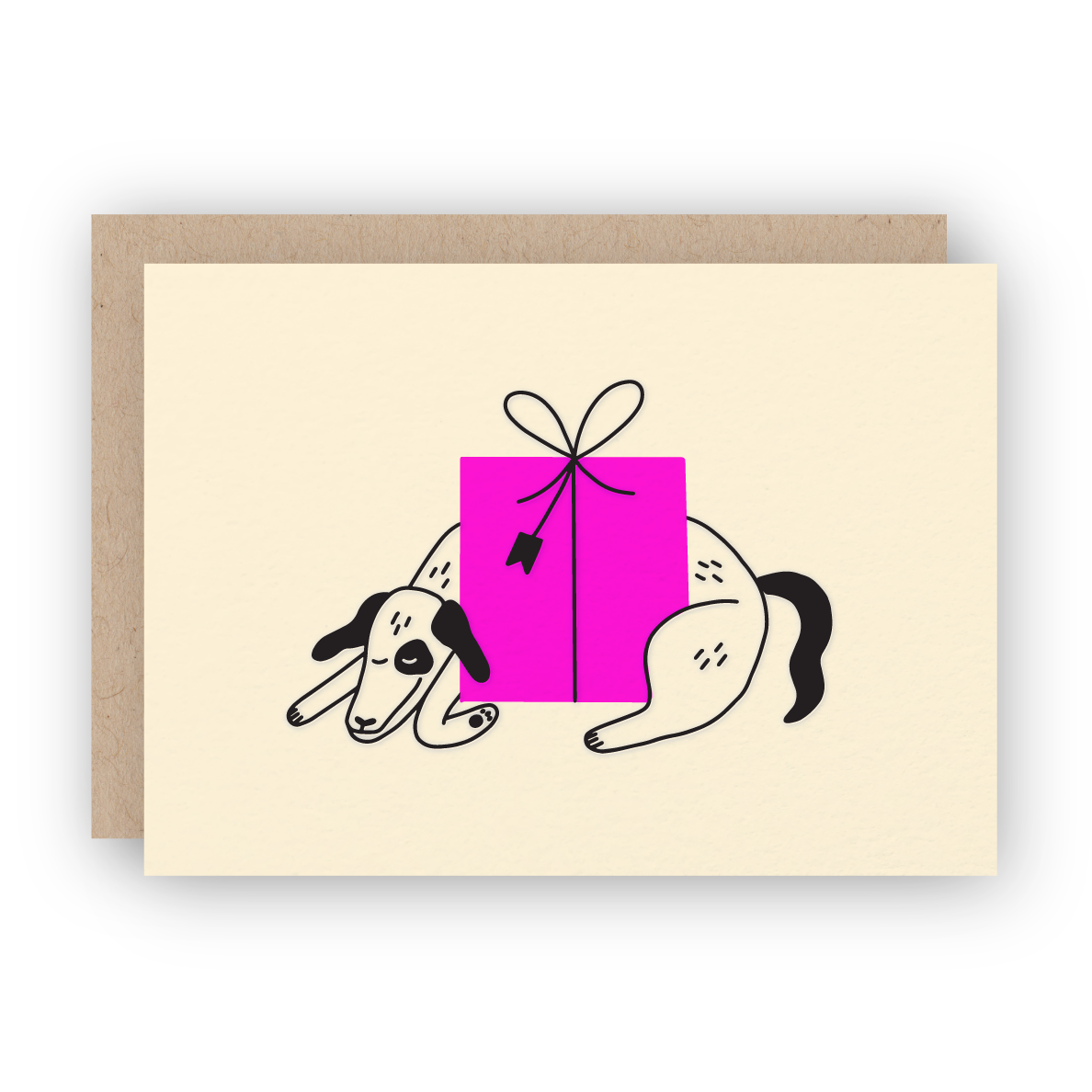 Dog with Present Letterpress Greeting Card