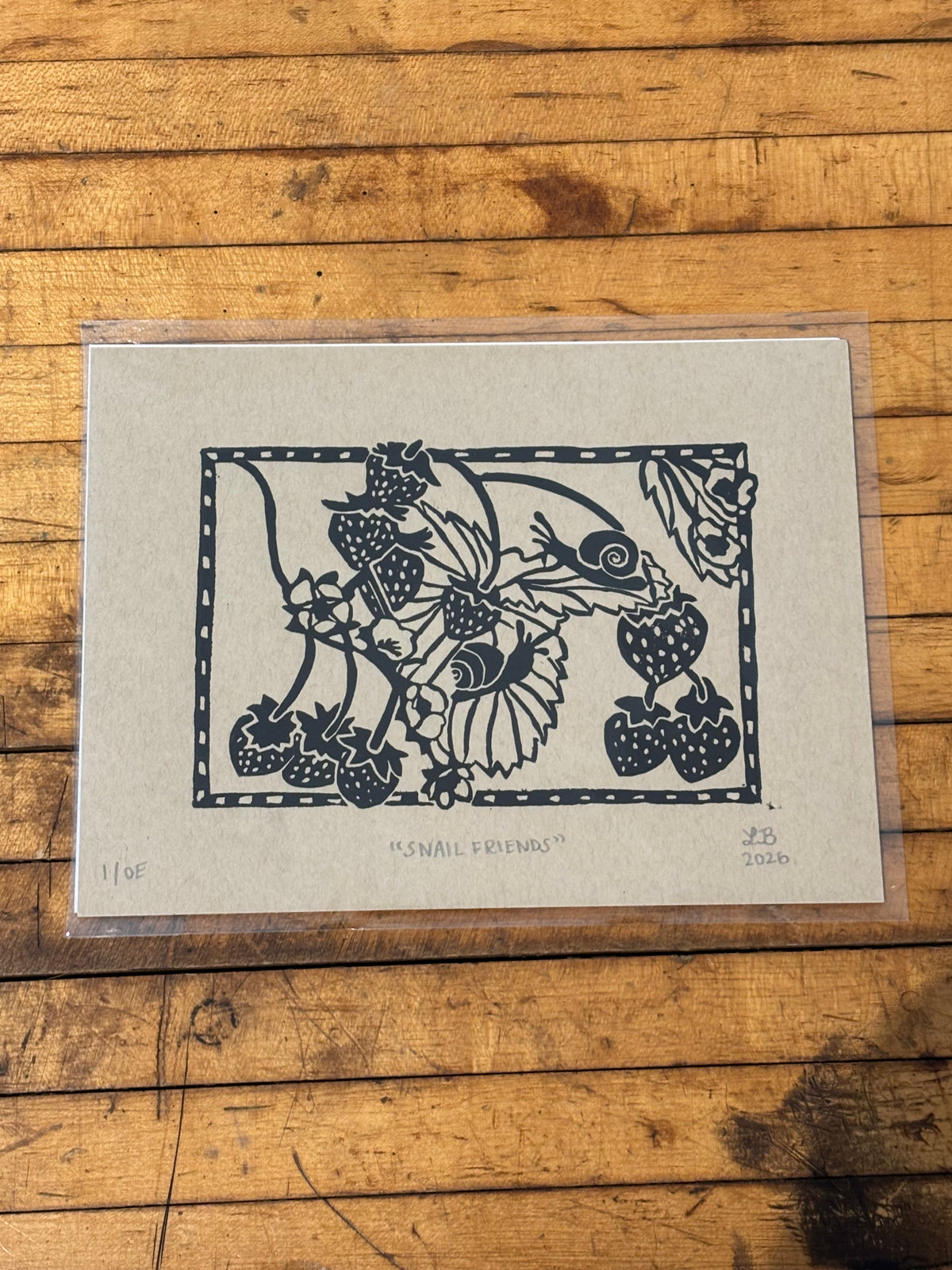 Snail Friends Linocut Block Print