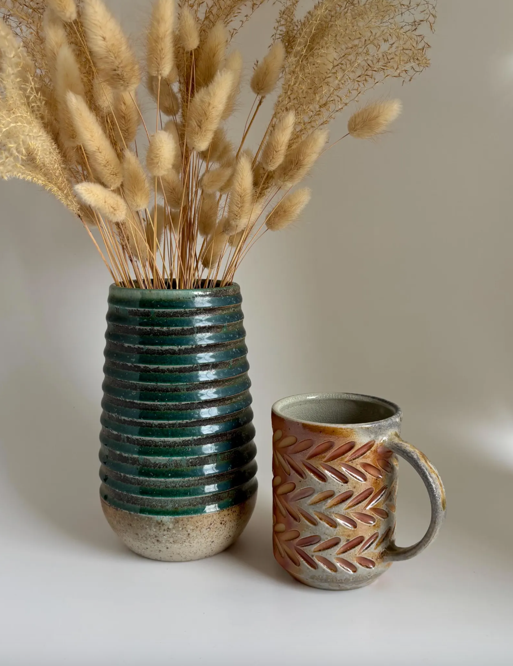 Wood Fired Turquoise Channel Vase
