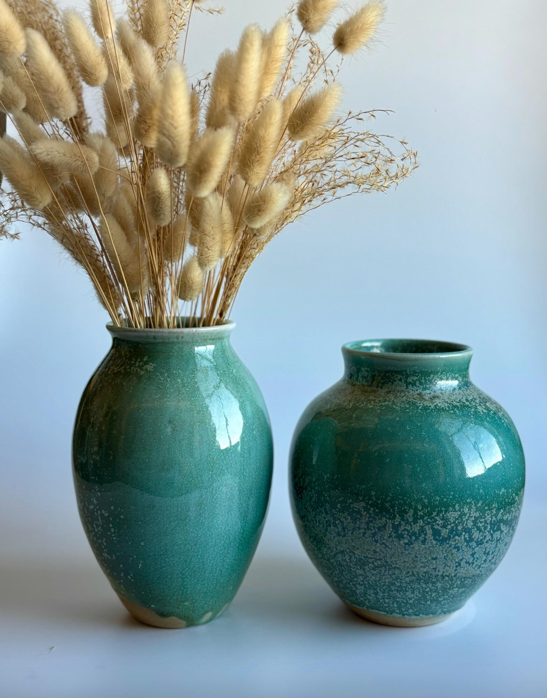 Wood Fired Turquoise Oblong Vase