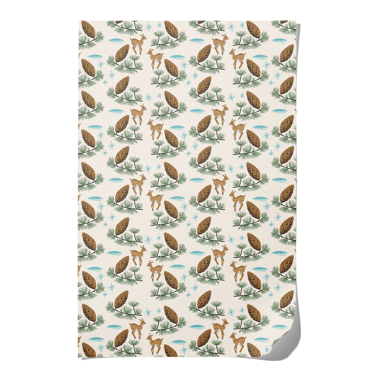 Deer and Pine Cones Holiday Wrapping Paper