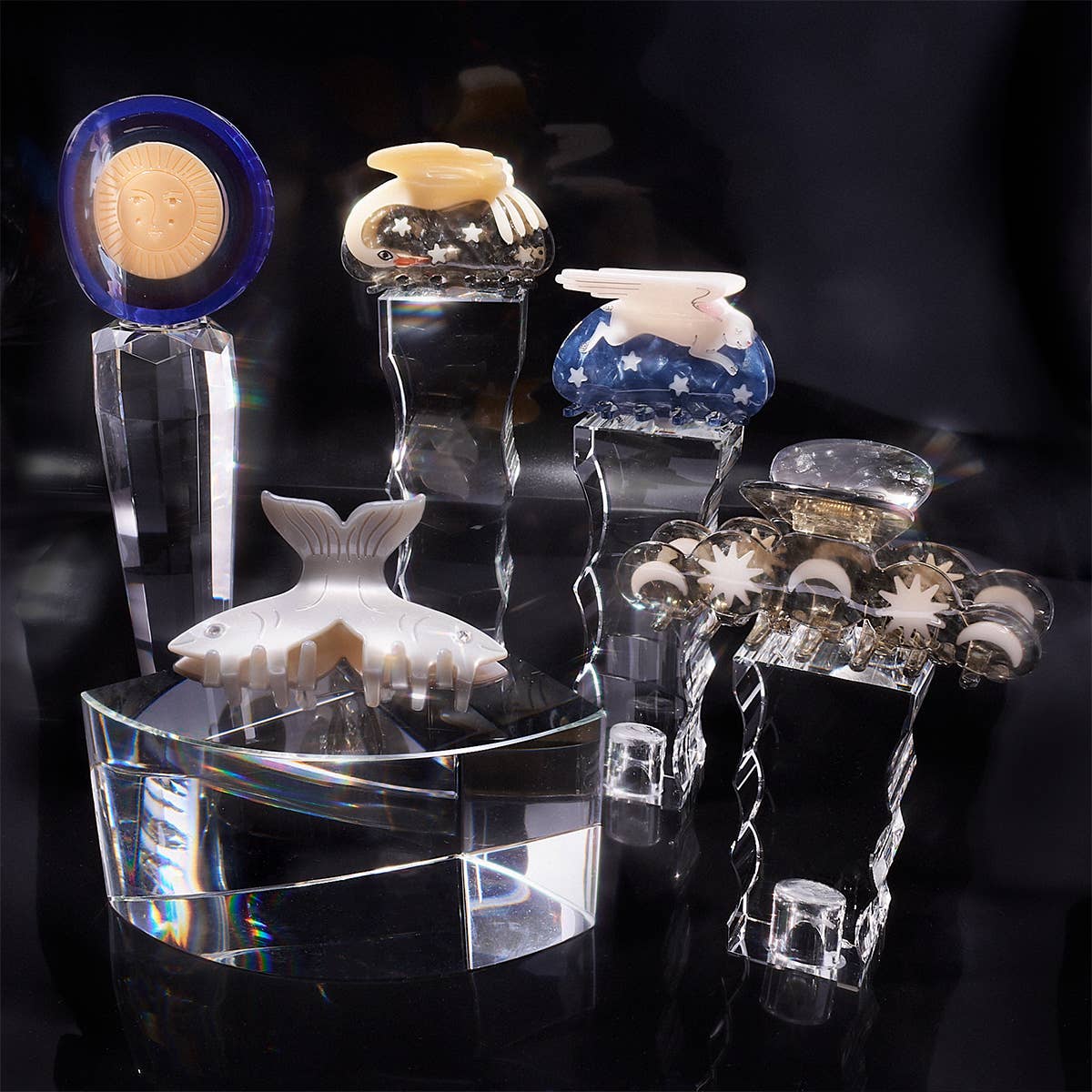 Hera Moon and Stars Silver Shimmer Acetate XL Hair Claw