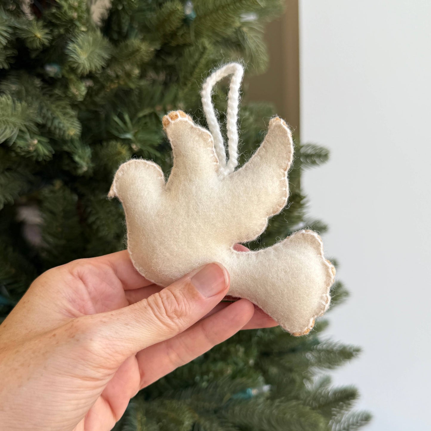 White Dove Embroidered Wool Christmas Ornament