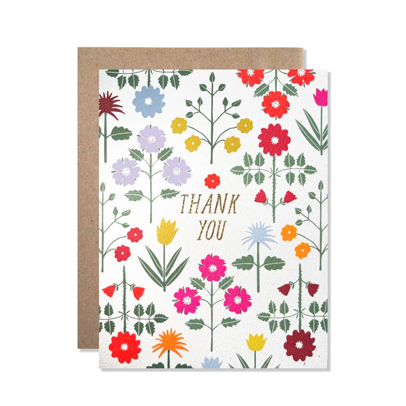 Gold Iridescent Floral Thank You Card