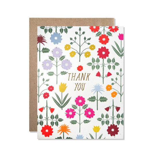 Gold Iridescent Floral Thank You Card