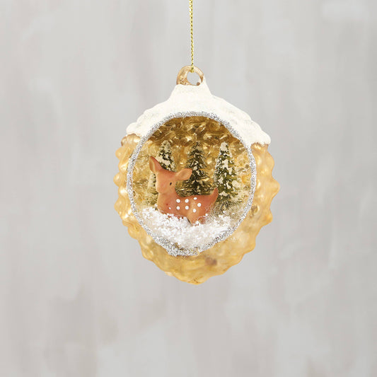 Snowy Deer Glass Ornament