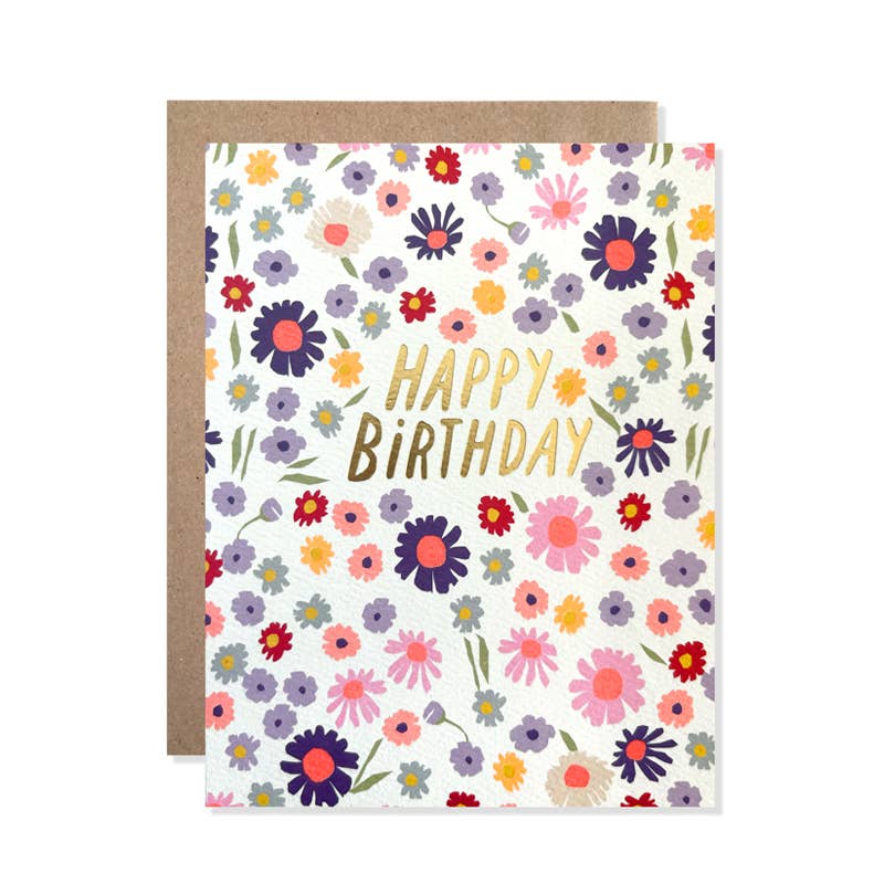 Gold Foil Floral Birthday Card
