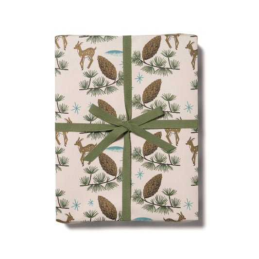 Deer and Pine Cones Holiday Wrapping Paper