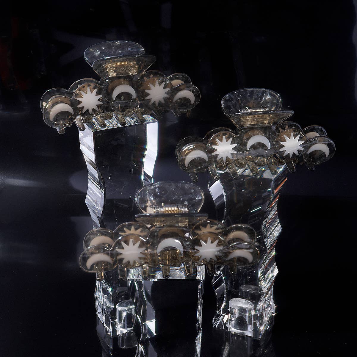 Hera Moon and Stars Silver Shimmer Acetate  XL Hair Claw