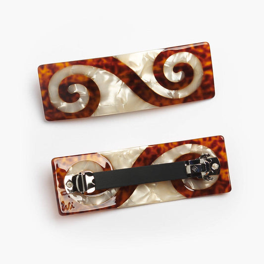 Twin Spiral French Barrette Hair Clip in Tortoise Acetate