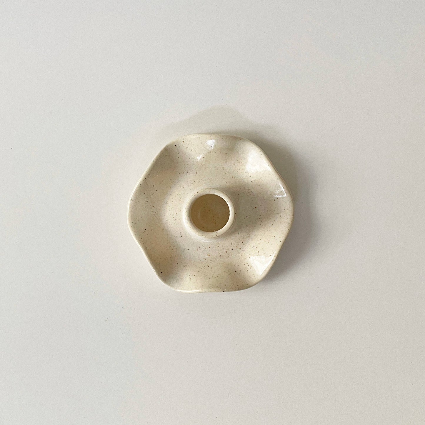 Handmade Ceramic Ruffle Taper Candle Holder - Freckle White