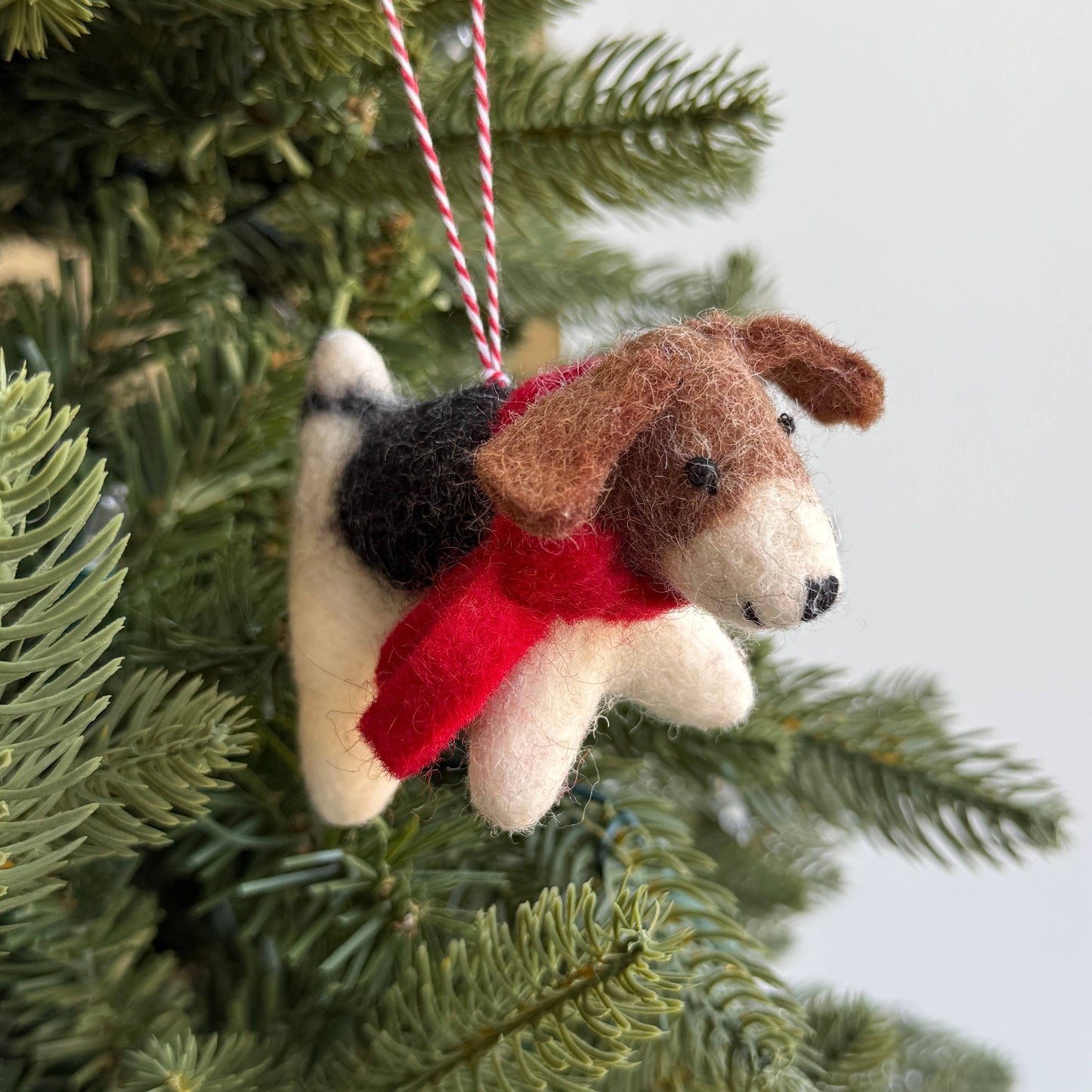 Dog with Red Scarf Tufted Wool Christmas Ornament