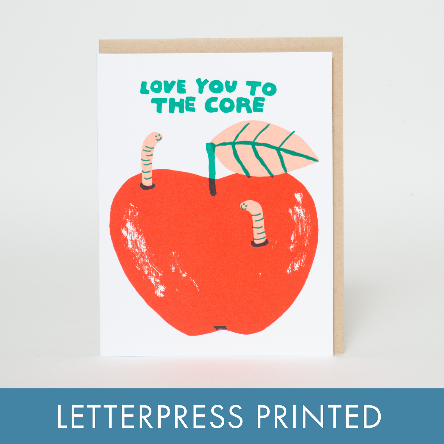 Love Apple Core Worms Letterpress Greeting Card by Egg Press