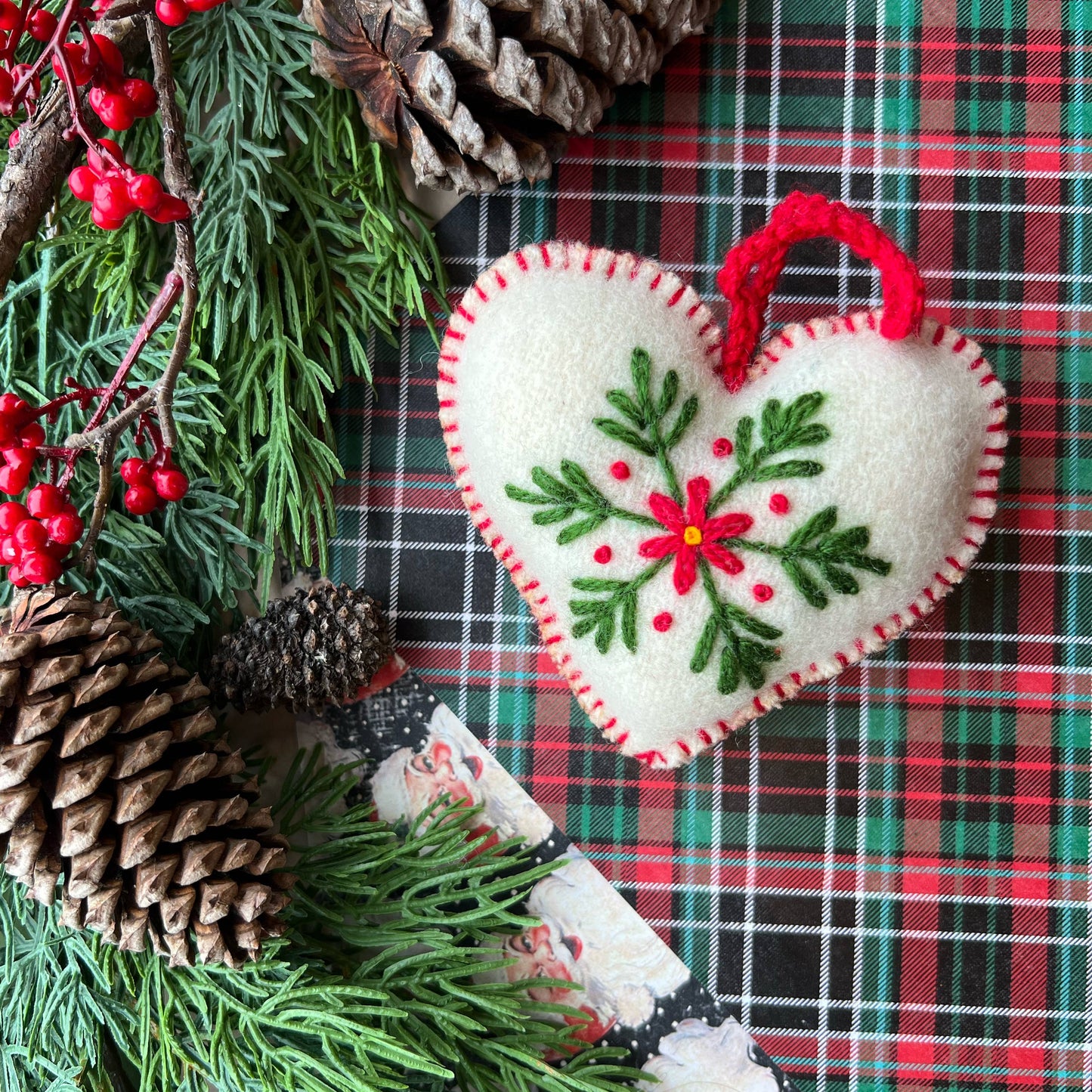 Embroidered Heart Wool Christmas Ornament