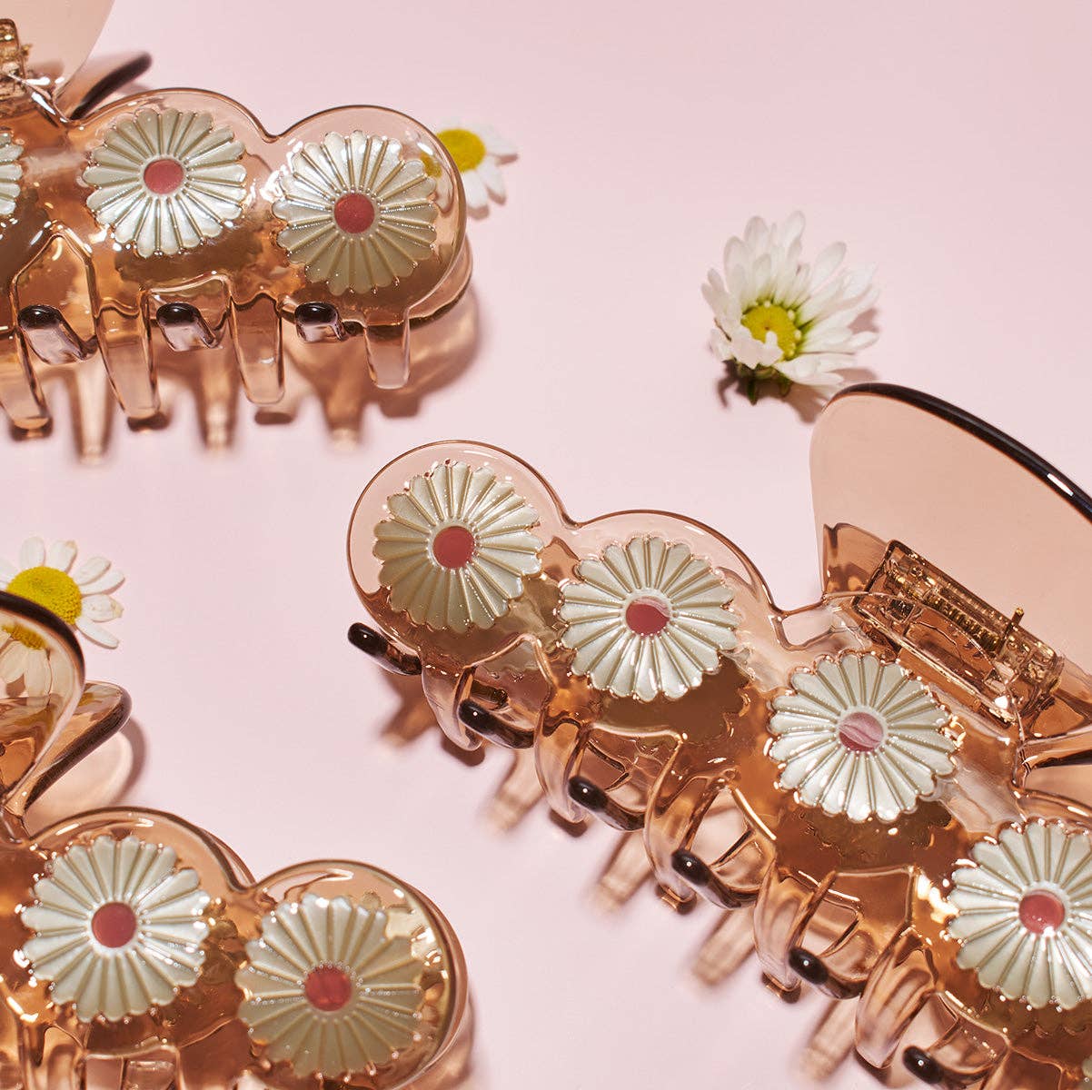 Eclipta Daisy Flower XL Hair Claw  in Clear Brown Acetate