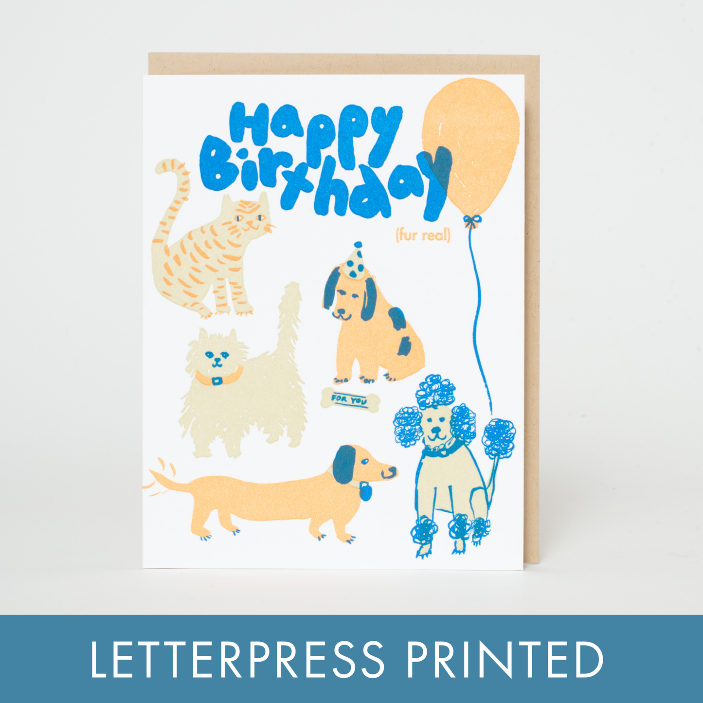 Birthday Dog & Cat Party Letterpress Greeting Card by Egg Press
