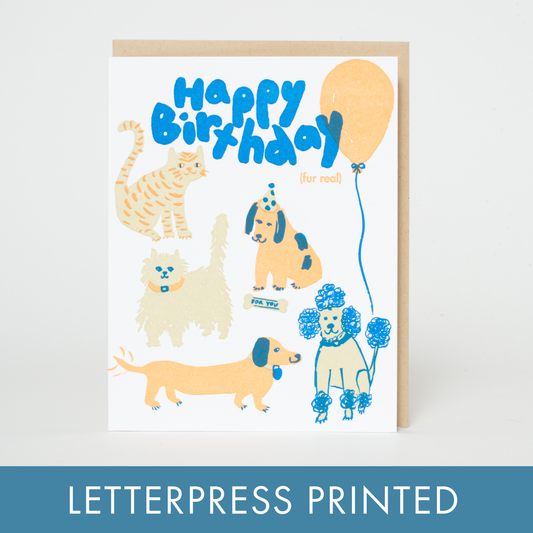 Birthday Dog & Cat Party Letterpress Greeting Card by Egg Press