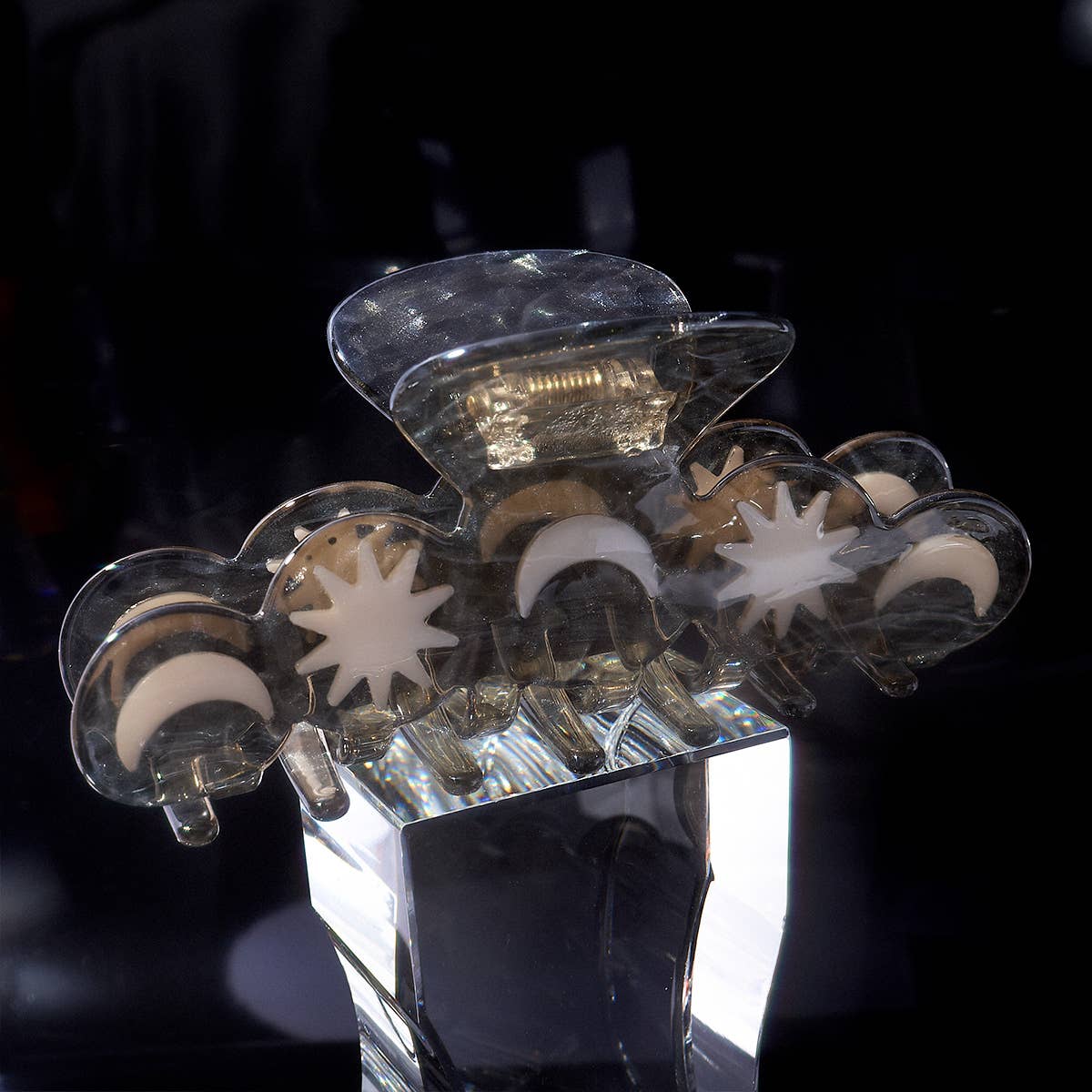 Hera Moon and Stars Silver Shimmer Acetate  XL Hair Claw