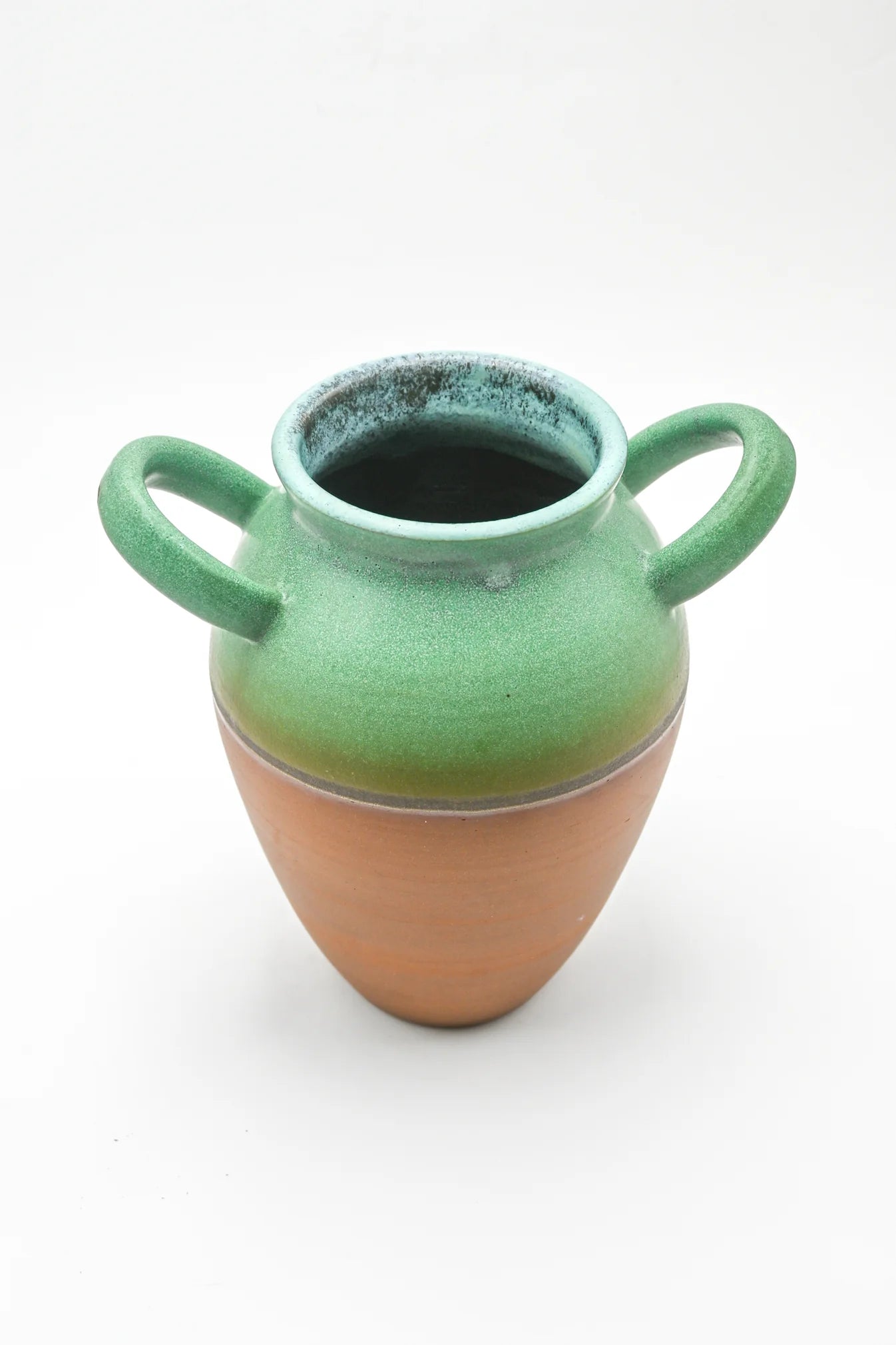 Green and Terracotta Ceramic Vase With Handles