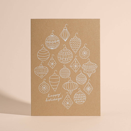 Holiday Ornaments White Foil Greeting Card