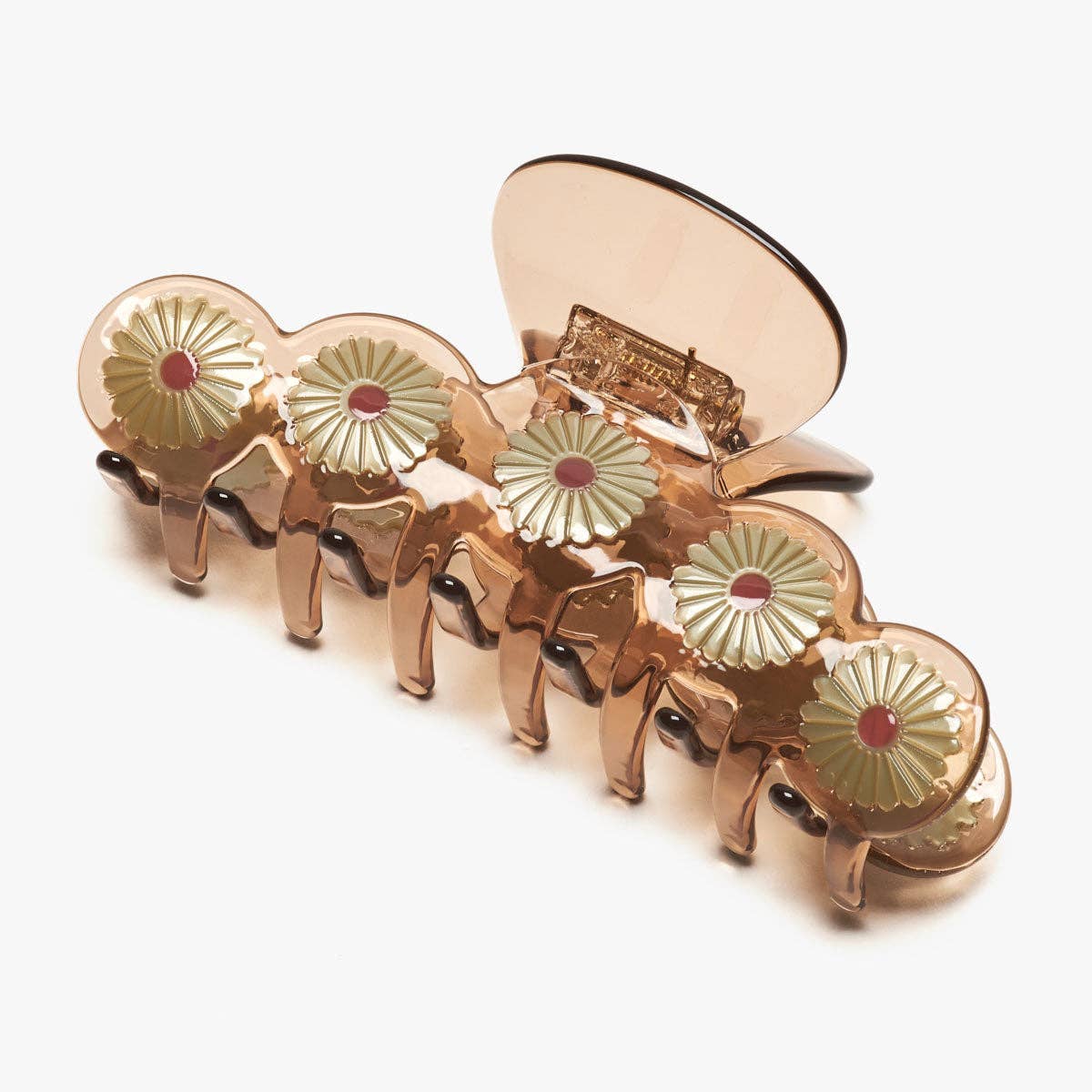 Eclipta Daisy Flower XL Hair Claw  in Clear Brown Acetate