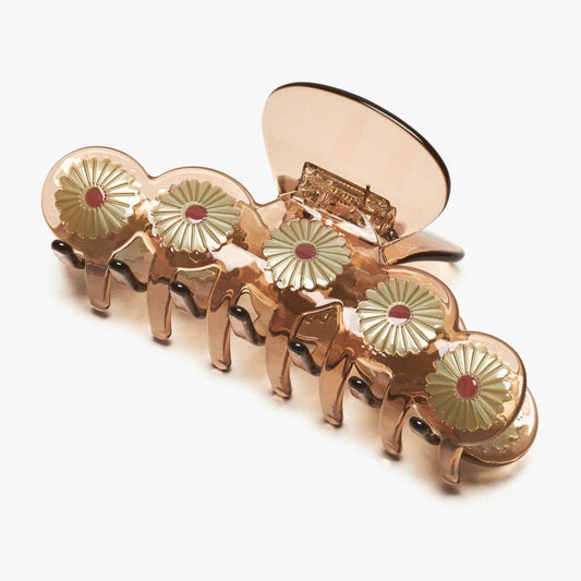 Eclipta Daisy Flower XL Hair Claw  in Clear Brown Acetate