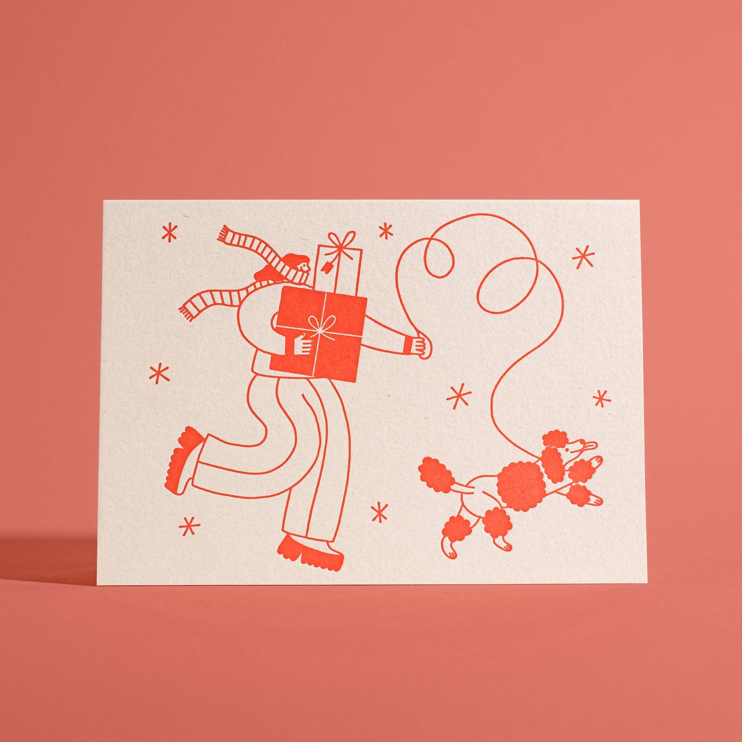Holiday Gift Dog Walk Letterpress Greeting Card