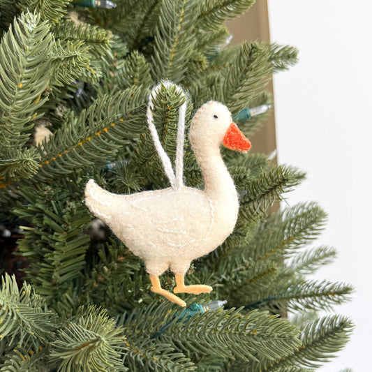 White Goose Embroidered Wool Christmas Ornament