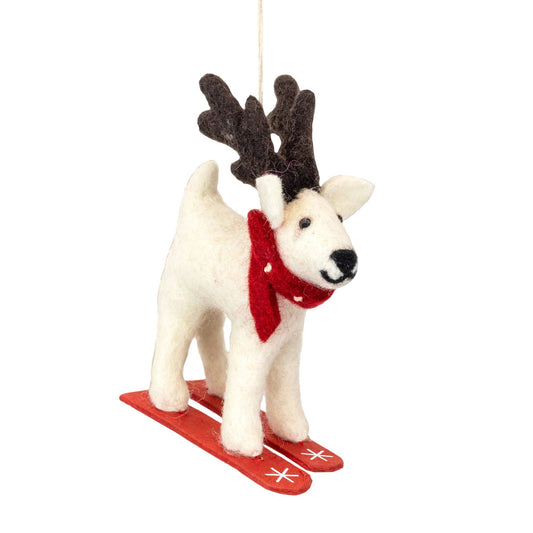 Skiing Caribou Felt Ornament