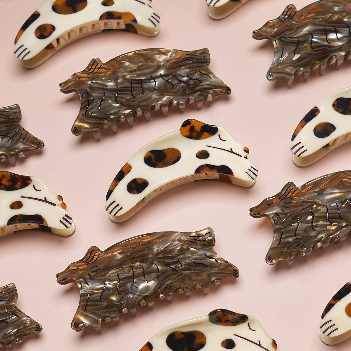 Tortie Puppy Dog Hair Claw in Cream and Tortoise Acetate