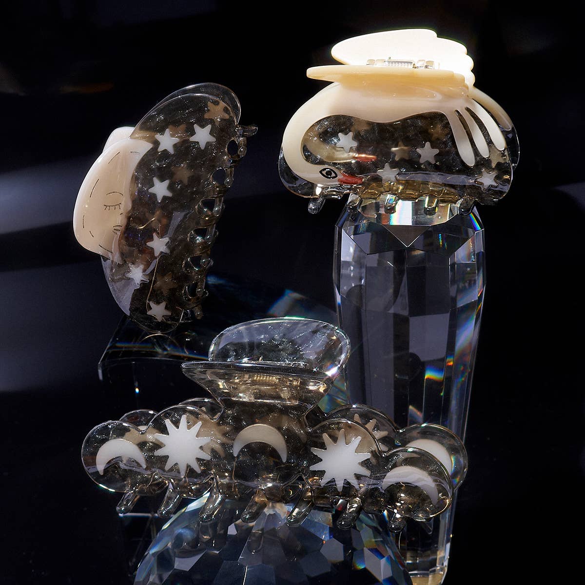 Hera Moon and Stars Silver Shimmer Acetate  XL Hair Claw