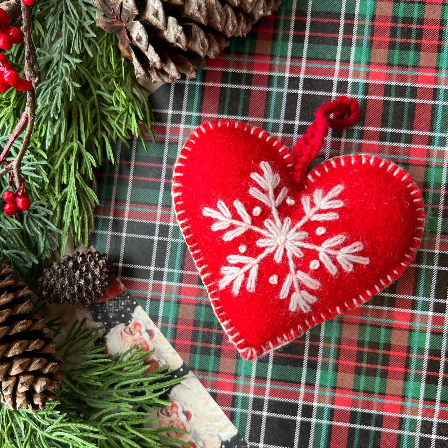 Embroidered Heart Wool Christmas Ornament