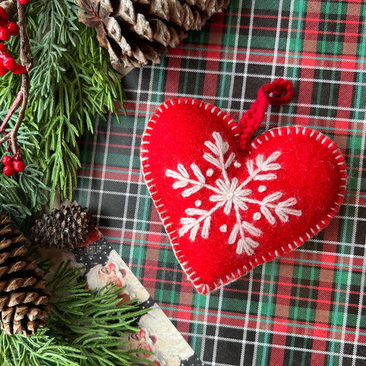 Embroidered Heart Wool Christmas Ornament
