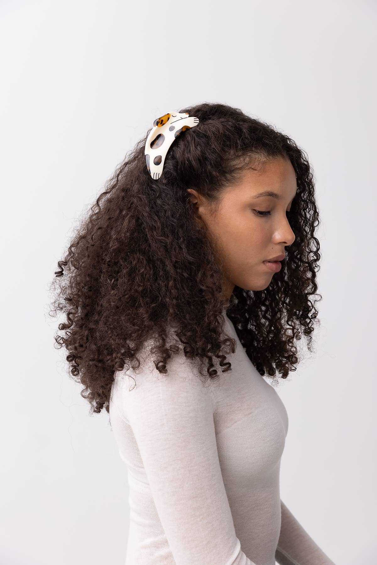 Tortie Puppy Dog Hair Claw in Cream and Tortoise Acetate