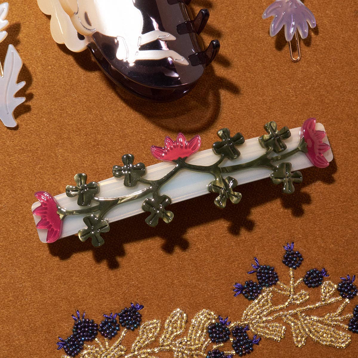 Red Clover Crimson Flowers Women's French Barrette Hair Clip